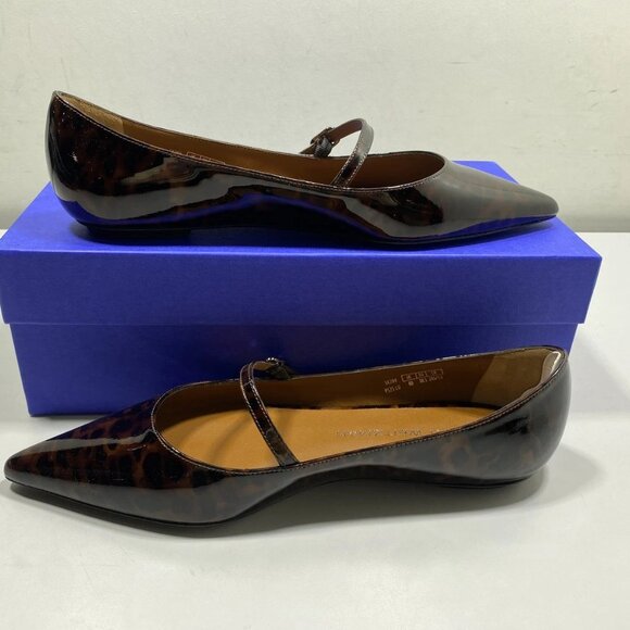 Stuart Weitzman Women’s Emilia Mary Jane Flats – Brown Tortoise Pointed Toe - Picture 15 of 16